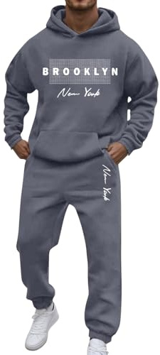 Mens Sport Wear Set Long Sleeved Pullover Sweatshirt Tracksuit & Joggers Sweatpants Casual Sweatsuit Sets with Pockets Gym Set Basic Hoodie & Jogger Set Holiday Clothing (Grey, M)