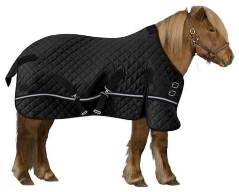 Manta de lluvia para Shetty & Potro, manta de caballo, manta de invierno, transpirable e impermeable, ideal después del entrenamiento, lavado, en el establo y durante el transporte, 200 g, color negro
