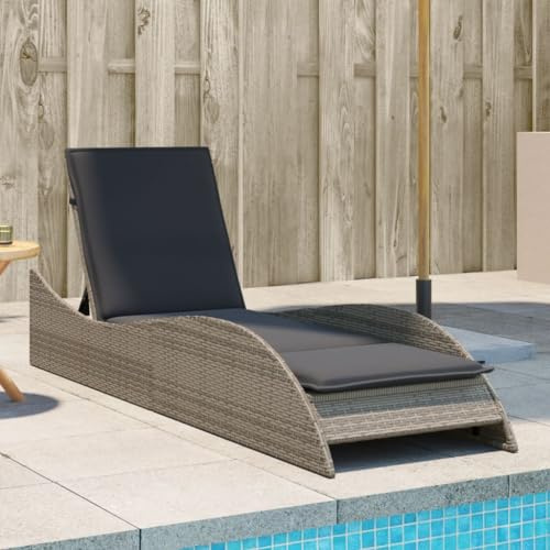 mtlskopl Grey PE Rattan Outdoor Chaise Lounge Chair 80.7 x 23.6 x 28.7 in Adjustable Backrest Patio Sun Lounger for Garden Poolside Balcony