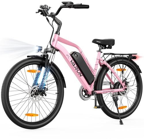 VARUN E Bike, 26 Zoll EBike Damen mit Austauschbarem 48V 374.4Wh Lithium Akku, bis zu 70Km, 250W, 5 Modi, 7 Gang E-Bike für Städtische Pendler, StVZO Konformes City Elektrofahrrad