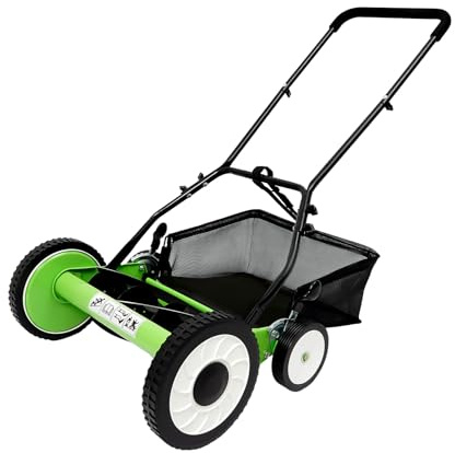 Cortacésped manual con 5 cuchillas, cortacésped manual de 40 cm, plegable, cortadora de husillo manual, altura de corte ajustable (9 niveles), Lawnmower con cesta recogedora de césped para jardín