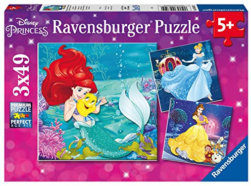 Ravensburger Kinderpuzzle - 09350 Abenteuer der Prinzessinnen - Puzzle für Kinder ab 5 Jahren, Disney-Puzzle mit 3x49 Teilen