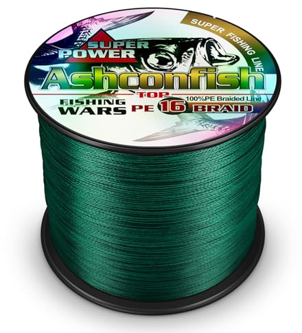 Ashconfish Línea de pesca trenzada -16 hebras de alambre de pesca de núcleo hueco 100 m/109 yardas 50 libras verde