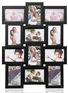 ARPAN Multi Aperture Picture Wooden Photo Frame Holds 12 x 6x4 Inch Photo Frames, Collage Picture Wall-Mounted Frame (Black)