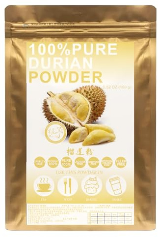 Plant Gift 100% Pure Natural Durian Powder 榴莲粉 Poudre, lyophilisée, poudre de jus de durian, sans gluten, lyophilisée Durian | 100 g de poudre de fruits Durian non transgénique et végétarienne