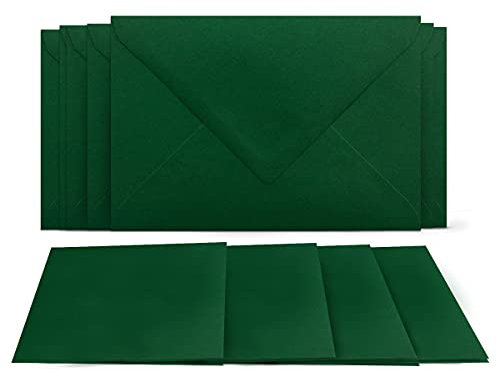 25 Klappkarten mit Umschlägen Set Dunkelgrün - DIN A6 Blanko Doppelkarten 14,8 x 21 cm (160 g/m²) - DIN C6 Umschlag 11,4 x 16,2 cm (80 g/m²) Nassklebung - Grußkarten Einladungskarten Hochzeit