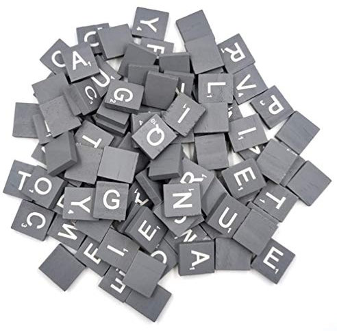 HEALLILY Holzbuchstaben Fliesen Alphabet Großbuchstaben für Kinder DIY Handwerk Anhänger Rechtschreibung Lernspielzeug 100 Stück (Grau)