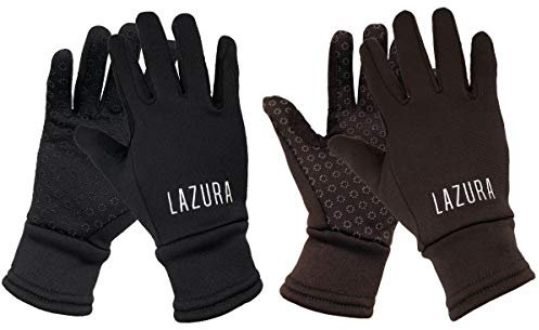 Lazura - Winter Reithandschuhe Calgary | weiche Winterhandschuhe zum Reiten | inkl. Zügelverstärkung | dünne warme Handschuhe in Schwarz | Unisex Reitbekleidung in Größe M