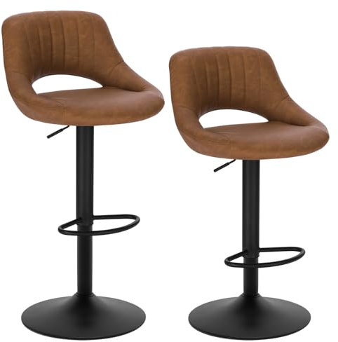 EUGAD 2X Barhocker Designer Hocker Tresenhocker Bistrohocker 360° drehbar stufenlos höhenverstellbar mit Rückenlehne aus Kunstleder und Stahl Braun, 0667BY-2