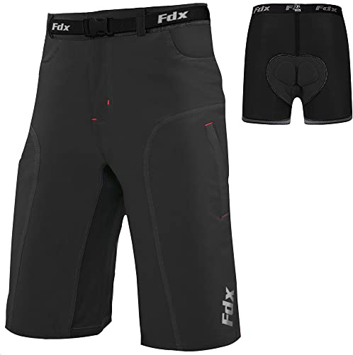 FDX MTB Cycling Shorts Men 4D Pad 2 in 1 Mountain Bike Shorts Black M