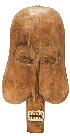 Hand-Carved Albasia Wood Mask Wall Décor