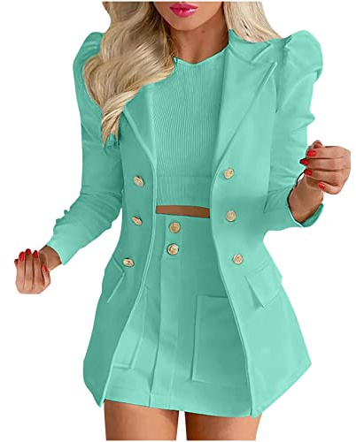 NUSGEAR 2023 Traje de 2 Piezas Mujer Moda Blazer un Pecho y Faldas corto Otoño Verano Ajuste Slim Fit Oficina Negocios Fiesta Elegante Cena Casual color sólido Traje Chaqueta
