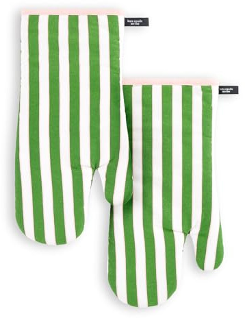 kate spade new york Botanical Stripe Oven Mitt 2-Pack Set, 7 x 13, Green/Pink