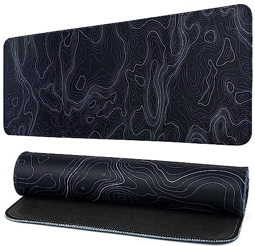 TXWWUS Gaming Mauspad XL Minimalistische Topographische Karte Tischmatte, Büro Schreibtischmatte Mit Rutschfester Gumminahtkante Mouse Pad (Schwarz)