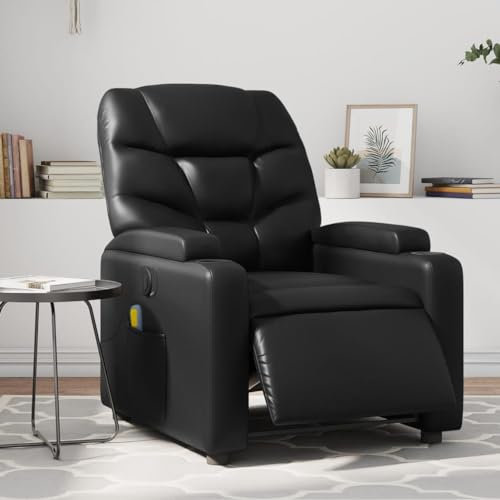 Gecheer Poltrona,Massaggiante,Elettrica,Relax,Reclinabile,Automatica,da TV,da Saotto,in Similpelle,Nera,con Poggiapiedi,74x89x100 cm,Poltrona Reclinabile,Relax,Poltrona da TV,Poltrona per Anziani