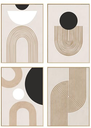 DEUXYU Premium Geometrie Deko Bilder 4er, A4 Moderne Poster Set, Abstrakt Wohnzimmer Leinwandbilder, Hängende Gemälde Wandbilder Deko, Wandposter für Schlafzimmer, Büro, Flur, Eingang 21x30cm