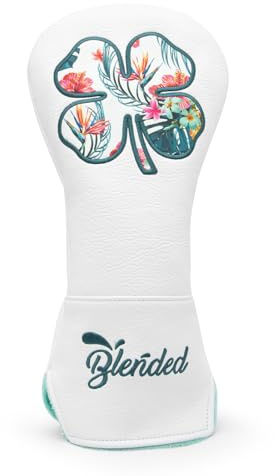 BAIRBRE Golf Club Covers White Lucky Clover Golf Head Covers Driver Covers Fariway Wood Headcover Hybrid Covers Leather Golf Headcover with Number Tag for All Brand