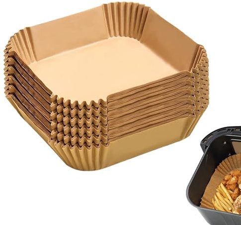 Shengxi Carta Forno Usa e Getta per Friggitrice ad Aria, 100Pcs Teglie Carta Per Friggitrice Ad Aria Quadrata 16-20cm, Fodere di Carta Pergamena Antiaderente per Air Fryer Forno Microonde