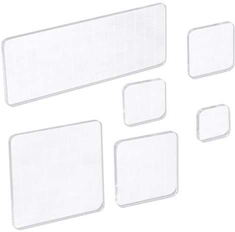 Piriuuo 6 Stück Acryl Stempelblock Set, Acrylblock für Silikonstempel Transparent Stempelblöcke mit Gitterlinien DIY Acryl Stempelblock Set für Scrapbook Stempel Weihnachtskarten Crafts Making(Gerade)