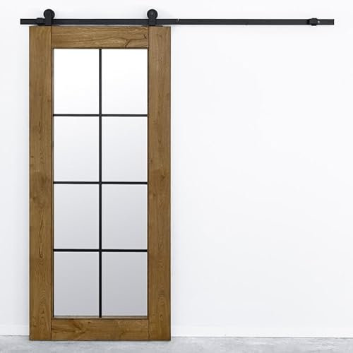 SEART Holzschiebetür in Eiche Mirror (Öl braun), Tür mit Spiegel, Sprossen 100x210 cm