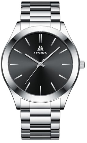 LN LENQIN Mens Watches Stainless Steel Analogue Quartz Minimalist Luxury Waterproof Men's Wrist Watches Metal Casual Business Dress Watch for Men(Silver Black)