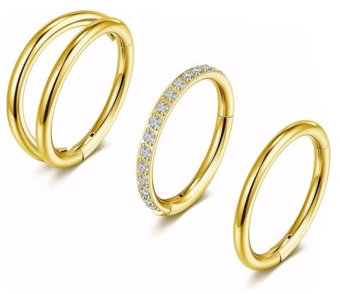 TOFBS 3 Pezzi Piercing Naso 316 Ipoallergenico Orecchini Cerchio Piccoli Oro 16G Piercing Naso Acciaio Chirurgico Piercing Gioielli per Donne Uomini(1.2 * 8mm)