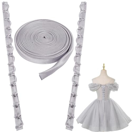 GORGECRAFT Corset Back Kit Adjustable Wedding Dress Zipper Replacement Extender Lace-up Loops Ribbons Ties Fit Satin Corset Back Kit for Formal Prom Bridal Dress Evening Gown DIY Crafts, Light Grey