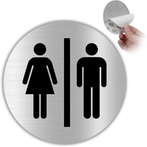 LEIASA | Selbstklebendes WC-Schilder für Frauen & Männer - Dicke 0,6 mm - Durchmesser Ø 100 mm - Aluminium Toilettenbeschilderung - Selbstklebendes WC-Schilder für Frauen & Männer
