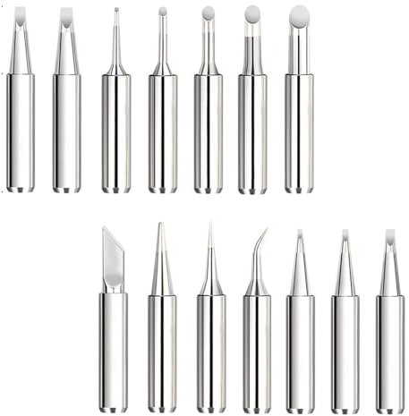 VARKAGE 14 Stück 900M Lötkolben Spitzen, Lötspitzen für Lötstationen, Schweißgeräte & Zubehör | Kompatibel mit Hakko, Yihua, Atten & Mehr (Silber)
