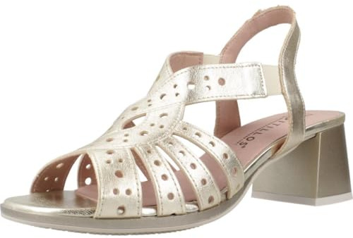 PITILLOS - Sandalias con tacón cuadrado ancho,de piel,tira elástica al tobillo,liso,clásico,con brillo, para: Mujer color: ORO talla:39