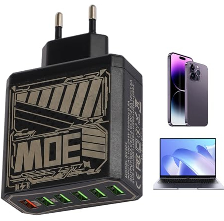 Adattatore per presa – Cubo di ricarica rapida, hub USB con ricarica rapida QC3.0, 6 porte, protezione da sovratensione, per smartphone, tablet e viaggi