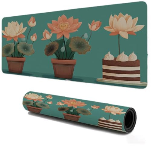 Alfombrilla Ratón Gaming 700x300, Mejora la Velocidad y la Precisión, Lotus En Maceta Mouse Pad Antideslizante, Alfombrillas Raton de Oficina y Casa, Accesorio Gaming para Ordenador Ratón Teclado S161