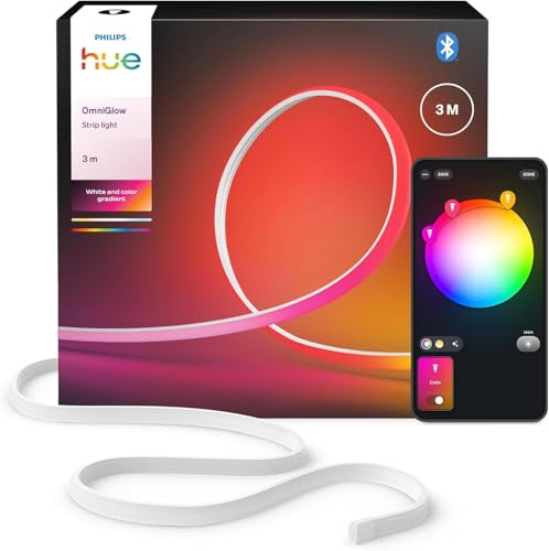 Philips Hue OmniGlow Tira de Luces LED Inteligente con Microleds de 3 metros, 2700 lm, color y ambiente vibrante, iluminación interior flexible, luz uniforme, recortable, control por aplicación y voz