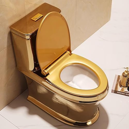 Elegante Sedile WC con Chiusura Ammortizzata in Oro – Copertura Resistente in Urea formaldeide con Cerniere Silenziose, Design Facile da Pulire for Bagni Moderni(V shape)