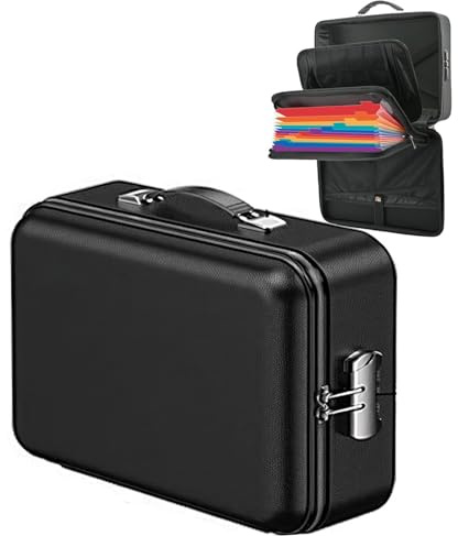 Caja de Documentos Ignífuga,Funda Rígida para Documentos con Cerradura de Combinación y 13 Compartimentos,5200°F Mejorado con Aislamiento Térmico, Caja de Almacenamiento Ignífuga e Impermeable
