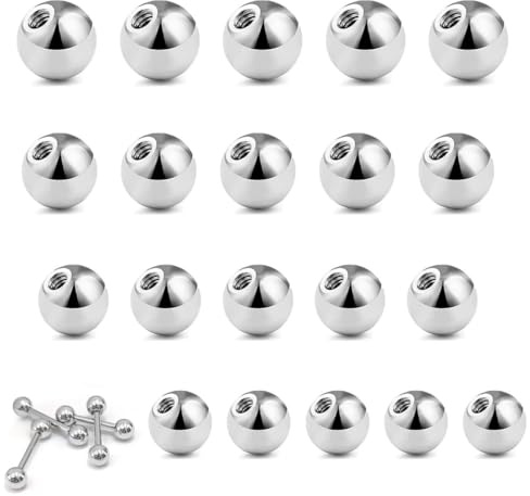 20 Pièces Boules de Rechange à Visser pour Piercing, Filetage 14G / 1,6 mm, Diamètre de la boule 3/4/5/6 mm, Boules Argentées en Acier Inoxydable, Adapté pour Lèvre, Septum, Hélix, Langue et Nombril
