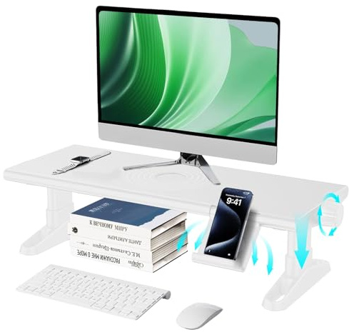 NIFBANG Monitorställ, höjdjusterbar Monitorhöjning Skrivbordshöjning Monitorställ med mobilhållare Ergonomisk bildskärmshöjning Stativ för dator, laptops, PC, TV (Vit)