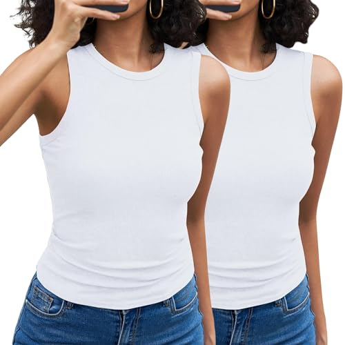Aottori Haut sans Manches Femme Côtelé Col Rond Couleur Unie Coupe Ajustée | Col rond clairement structuré; structure en tricot côtelé; sans manches avec une ligne nette; se porte seul ou sous une veste