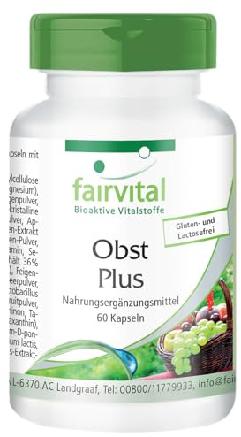 Fairvital | Fruit Plus - Dosis elevada - 60 Cápsulas polvo de fruta de calidad - multivitaminas naturales con cultivos de bacterias buenas - Calidad Alemana