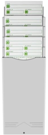 Flexzion Time Card Holder Wall Mount Rack 5 Pocket Slots Expandable Stacking Compatible with 7 inch Cards Pyramid Series 2000 6000 Attendance Payroll Recorder for Office Punch In Clock Out (Beige)