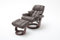 Robas Lund Relaxsessel Calgary XXL mit Hocker, bis 180 kg belastbar, Echtleder braun, Gestell Holz walnuss