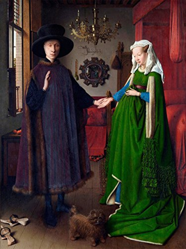 LuxHomeDecor Quadro Stampa su Pannello in Legno MDF Jan Van Eyck I coniugi Arnolfini Misura 70x50 CM Bordo Nero
