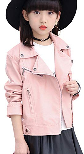 SXSHUN Veste en Simili Cuir Fille Enfant Blouson Printemps Automne Manteau Courte Demi Saison Coupe-Vent Zippée Blazar Jacket