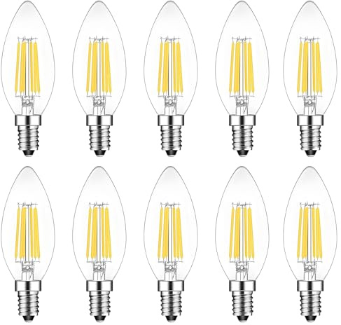 HUAMu 10er Pack E14 Kerze LED Lampe für Kronleuchter,E14 Glühfaden Retrofit Classic,6W 600 Lumen 6500K Kaltweiss ersetzt 60 Watt, Filament Fadenlampe,Dimmbar