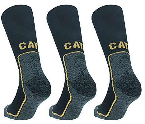 Caterpillar 3 Pares Calcetines Trabajo, Resistentes, Coolmax, All Weather (Negro, 39-42)
