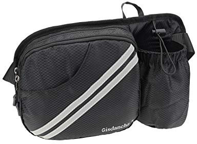 Gisdanchz Bauchtasche mit Trinkflasche Flaschenhalter Wasserdicht Hüfttasche Herren Damen Kinder für Wandern Sport Outdoor Hundetraining Gürteltasche wasserdichte Hip Pack Gurteltasche, Schwarz