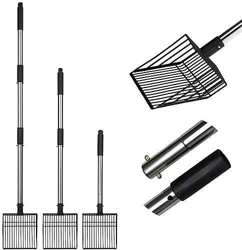 PUPTECK Fast Sifting Cat Litter Scoop - Long Handle Chicken Poop Scooper with Deep Shovel, Heavy Duty & Non-Stick Kitty Metal Litter Sifter, Chicken Coop Accessories