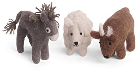 Én Gry & Sif Krippentiere (Esel Schaf Ochse), Krippenfiguren aus Filz, Hand-Made, fair-Trade, Kinderzimmerdeko, besondere Weihnachtskrippe, 8 cm groß