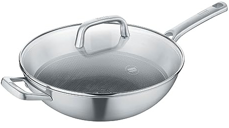 Berndes Wok Tricion Resist 32 cm, padella wok con coperchio da 5,7 l, per tutti i piani cottura, incl. induzione, rivestimento antiaderente