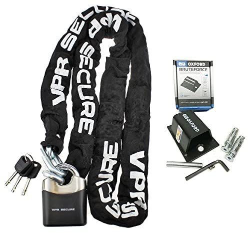 Oxford Brute Force Motorbike Security Ground Anchor VPR Sabre Hard Steel Motorcycle Chain Lock 1.8m - Black